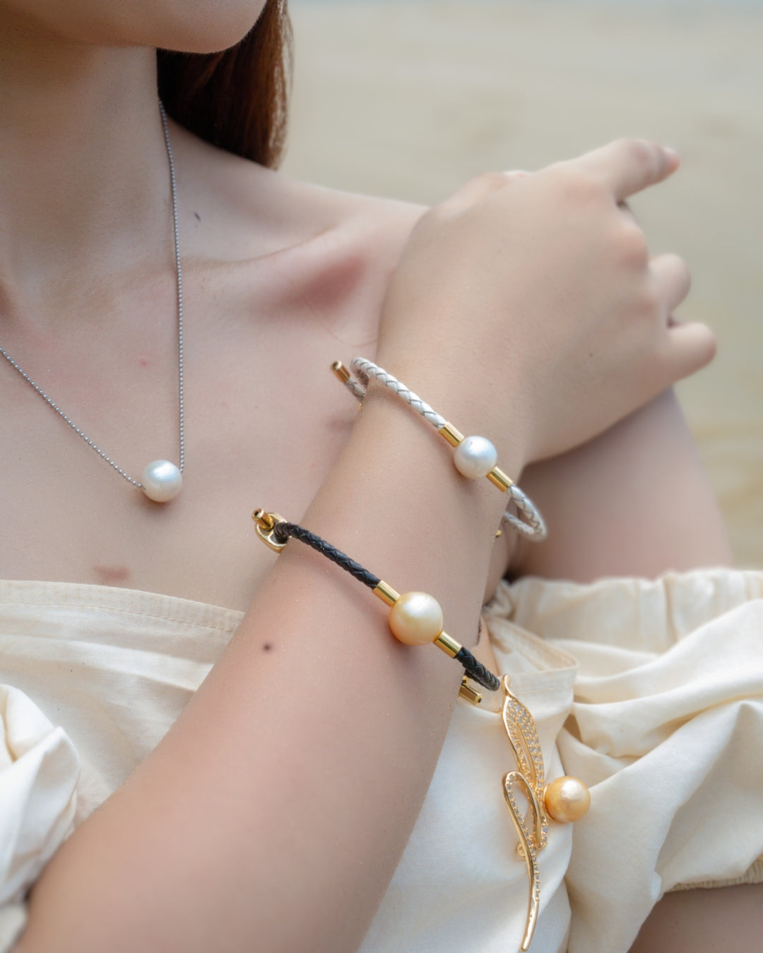 Aquapearl Alicia South Sea Pearl Leather Bracelet